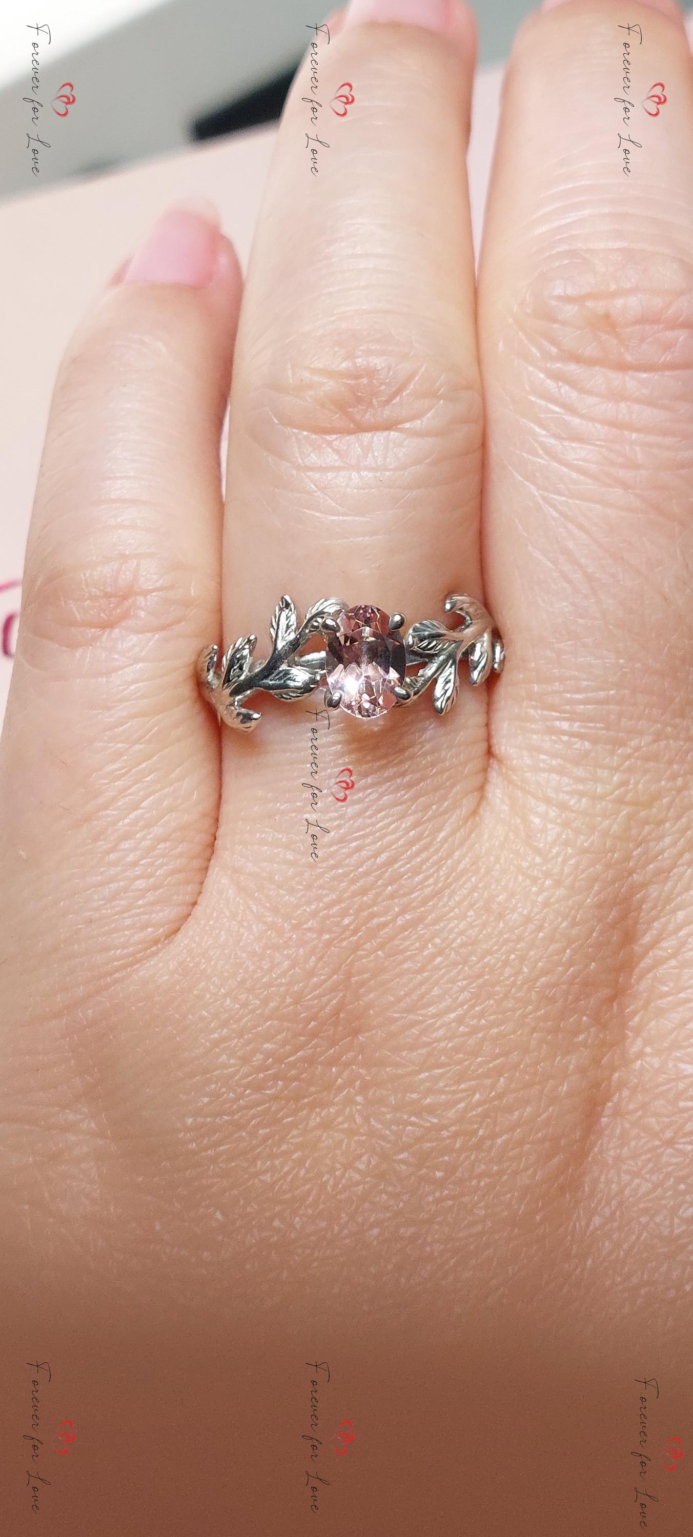 Oval Natural Diamond, Morganite Engagement Ring Oval cut Moissanite engagement ring in Gold or Platinum — custom handcrafted by Forever For Love