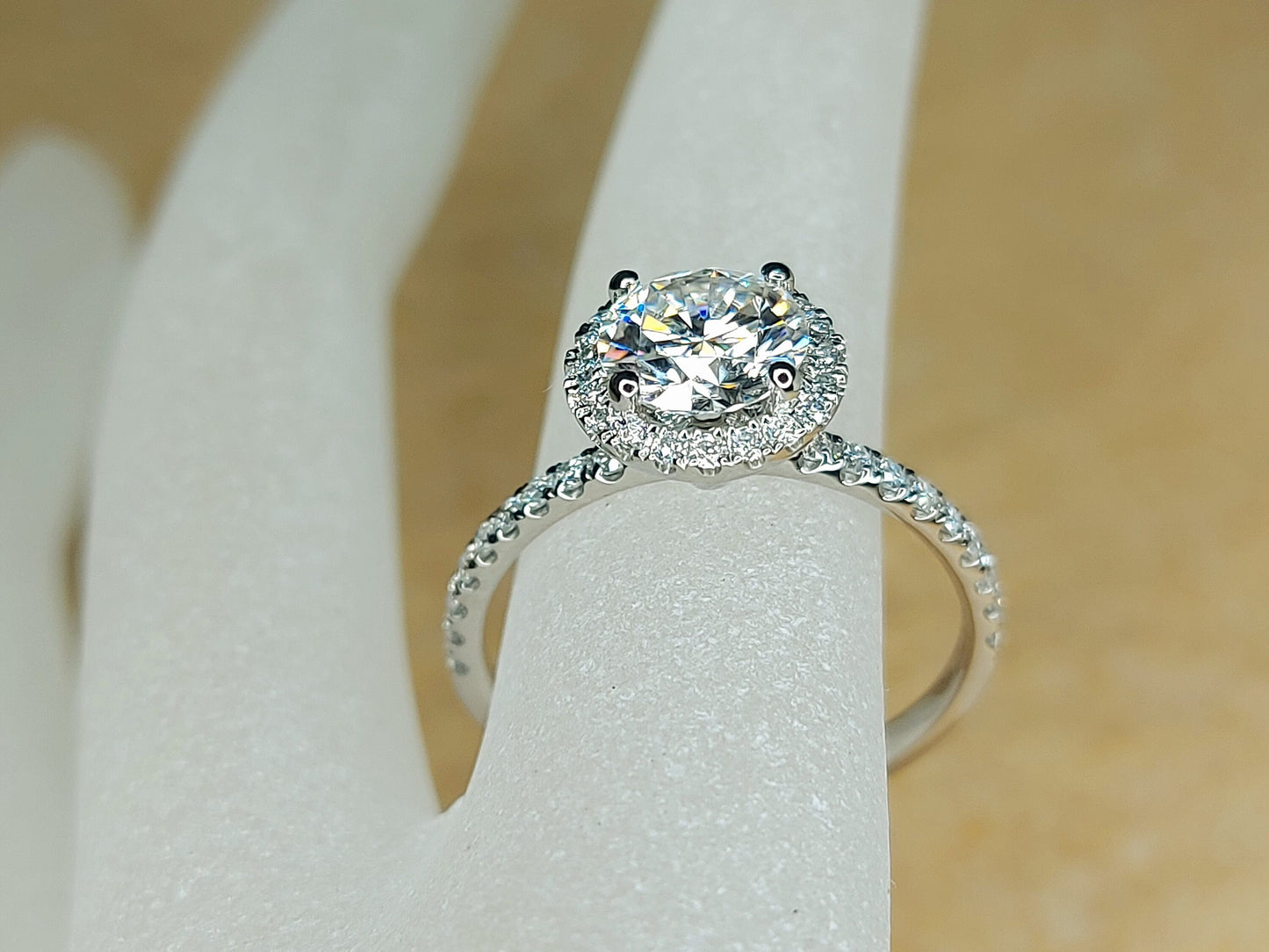1.5 Ct Round Moissanite Half Eternity Engagement Ring Round cut 1Ct Moissanite Brilliant Cut engagement ring in 935 Argentium Silver — custom handcrafted by Forever For Love