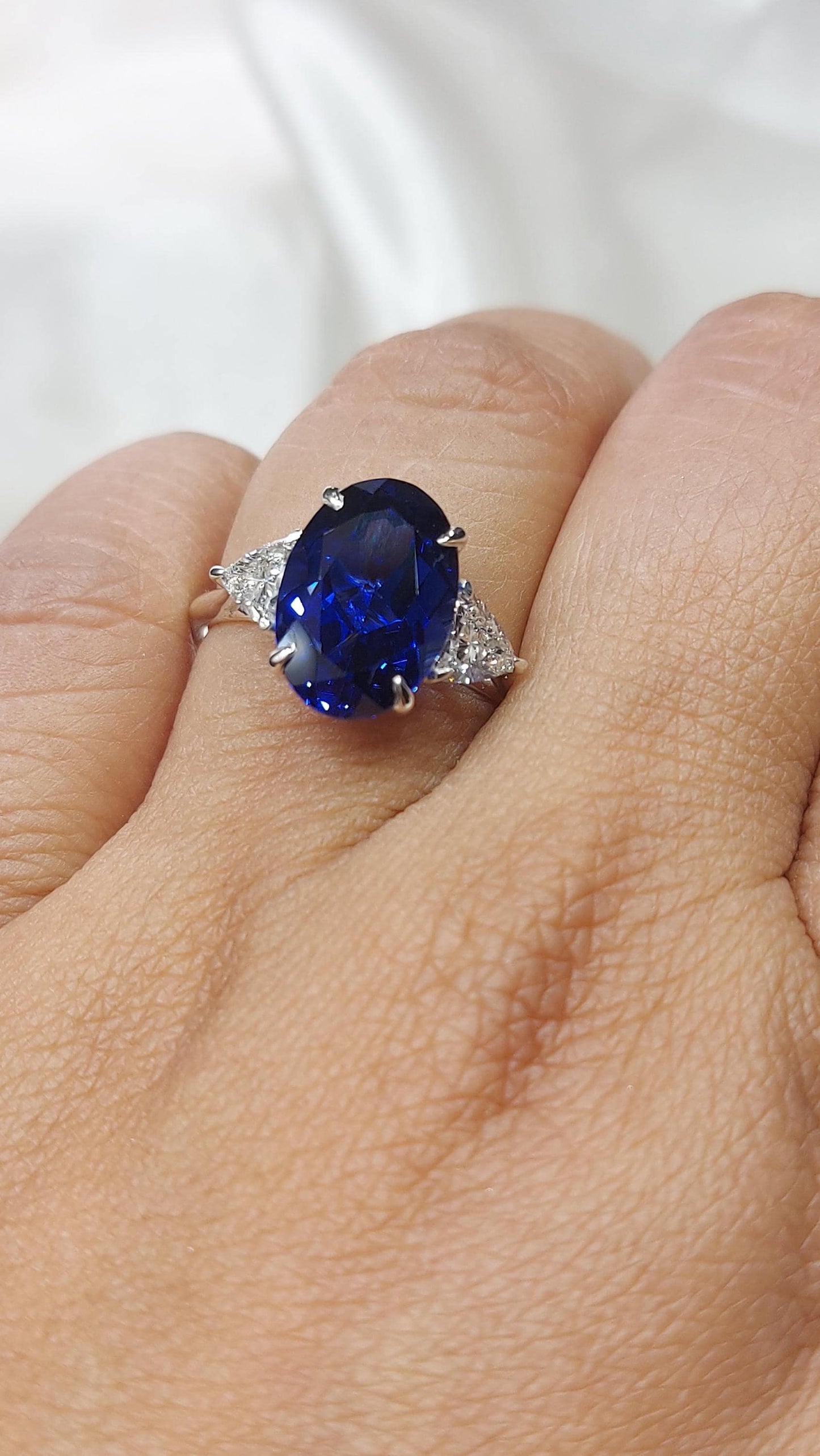 Oval Blue Diamond, Sapphire Halo Engagement Ring Oval cut 1Ct Natural Sapphire engagement ring in 935 Argentium Silver — custom handcrafted by Forever For Love