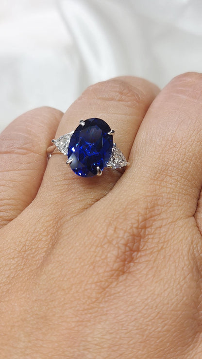 Oval Blue Diamond, Sapphire Halo Engagement Ring