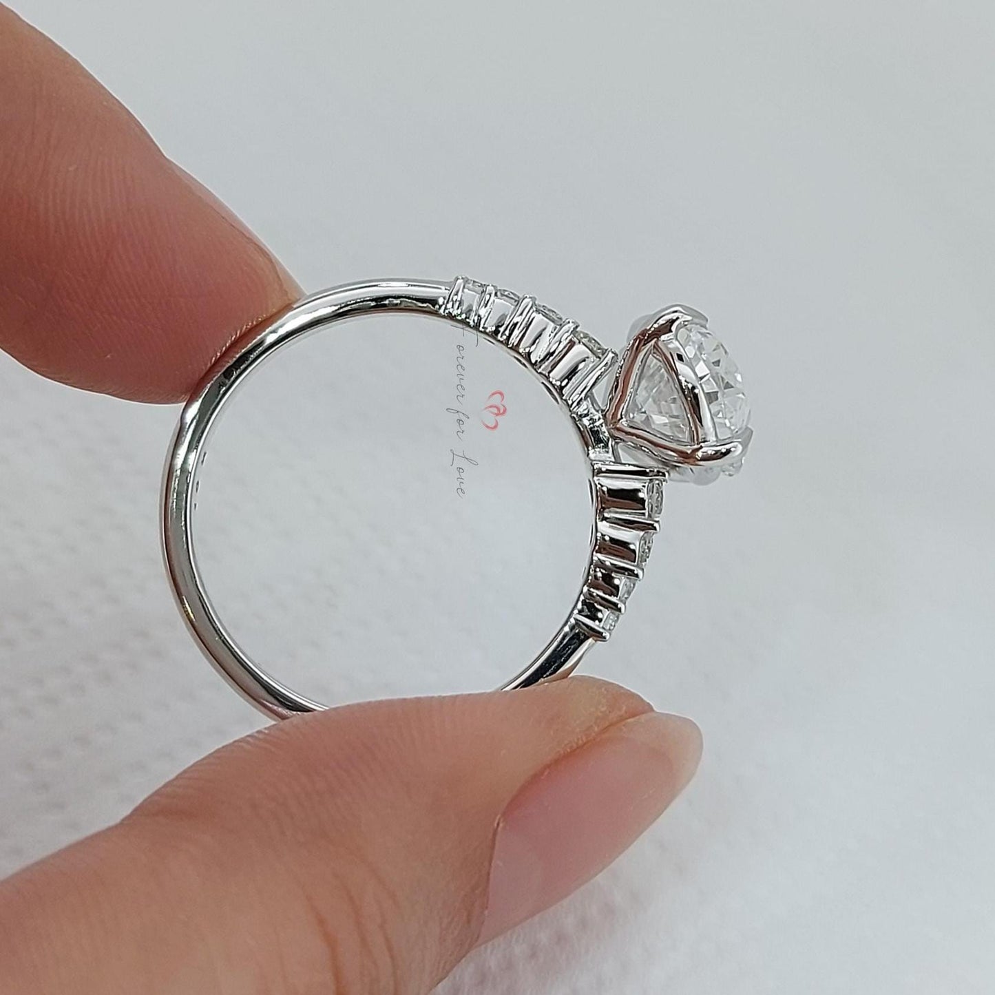 5 Ct Oval Solitaire Engagement Ring Oval cut 1Ct Moissanite Brilliant Cut engagement ring in 935 Argentium Silver — custom handcrafted by Forever For Love