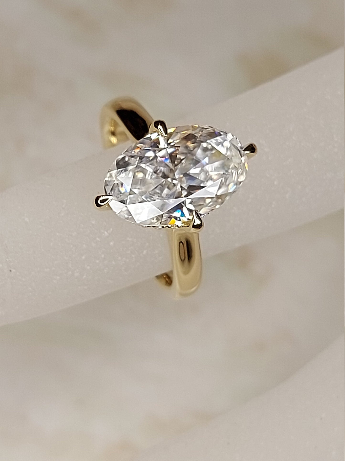 3.8 Ct Oval Moissanite Hidden Halo Engagement Ring Oval cut 1Ct Moissanite Brilliant Cut engagement ring in 935 Argentium Silver — custom handcrafted by Forever For Love