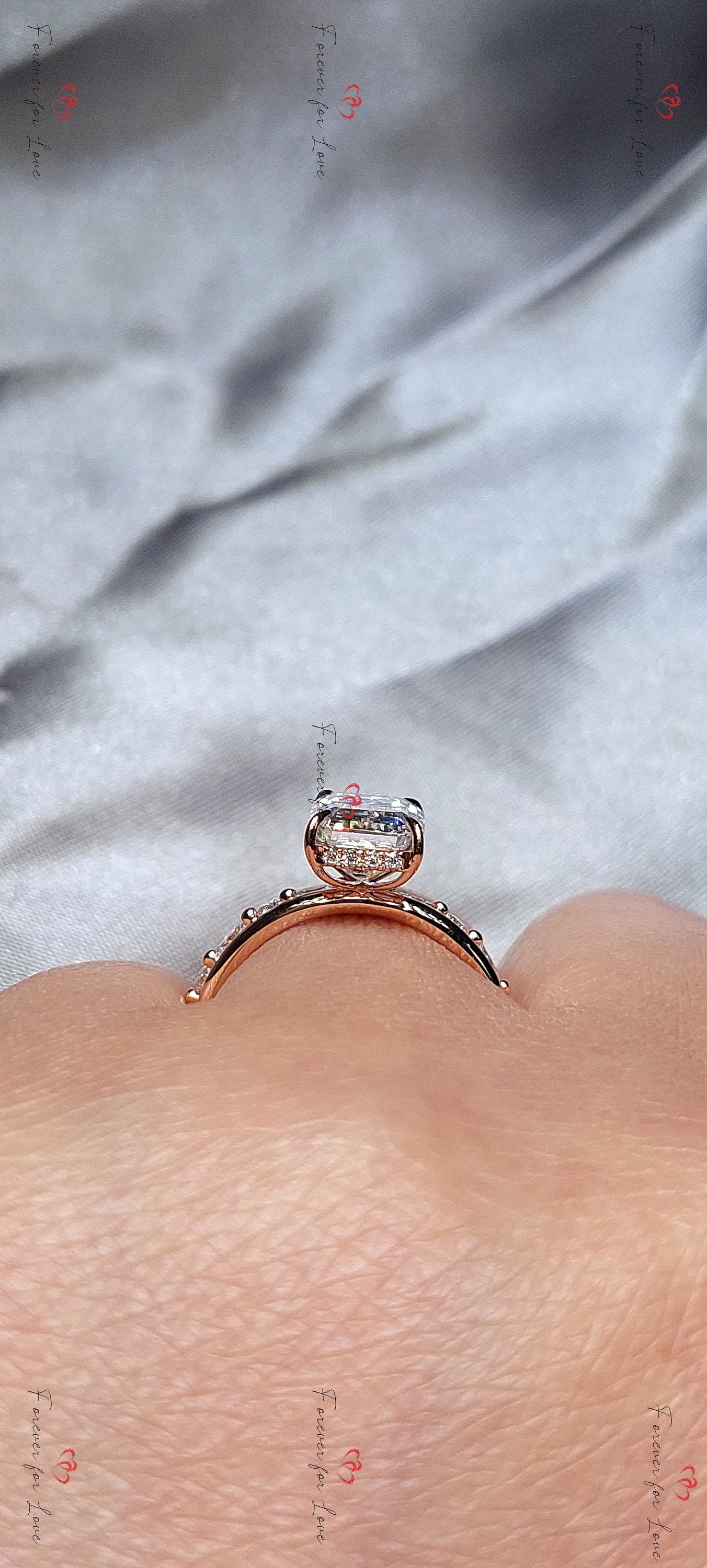 3 Ct Radiant Moissanite Eternity Band Radiant cut Moissanite Brilliant Cut engagement ring in 935 Argentium Silver — custom handcrafted by Forever For Love