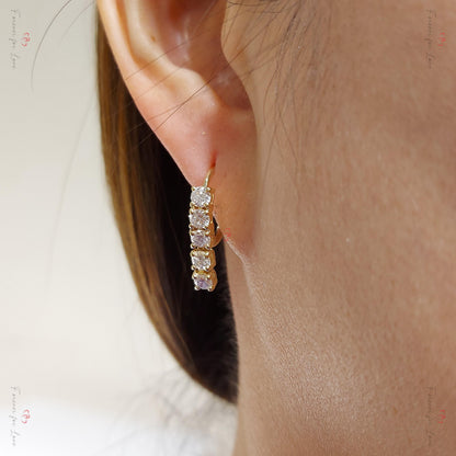 14k Gold- und Diamant-Creolen, 3mm Diamant-Huggies, baumelnde Diamanten, echte Diamanten, 14k Rosé-, Weiß-, Gelbgold Ohrringe Paar.
