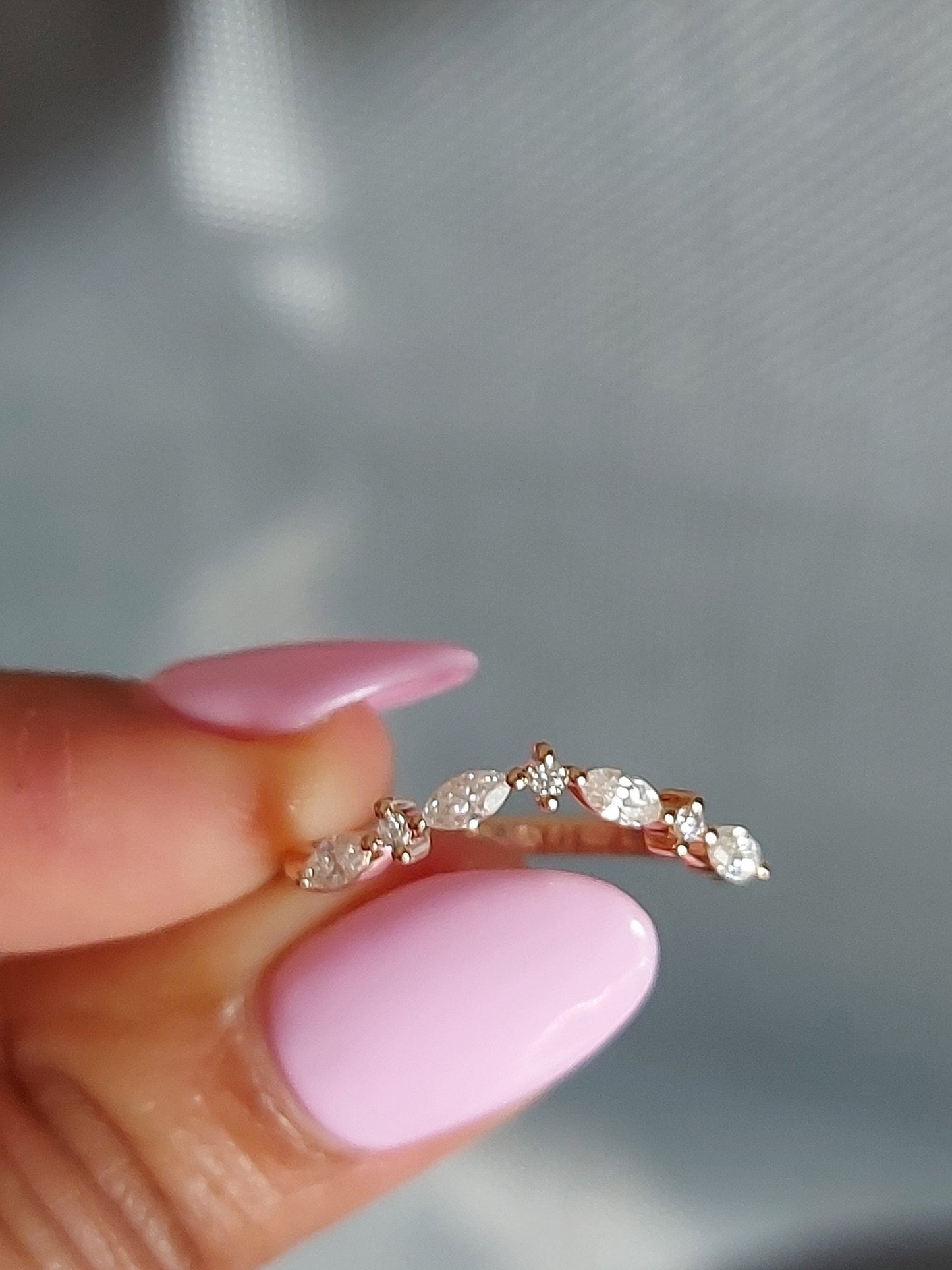 Marquise Moissanite Stacking Ring Marquise cut Moissanite Brilliant Cut engagement ring in 935 Argentium Silver — custom handcrafted by Forever For Love