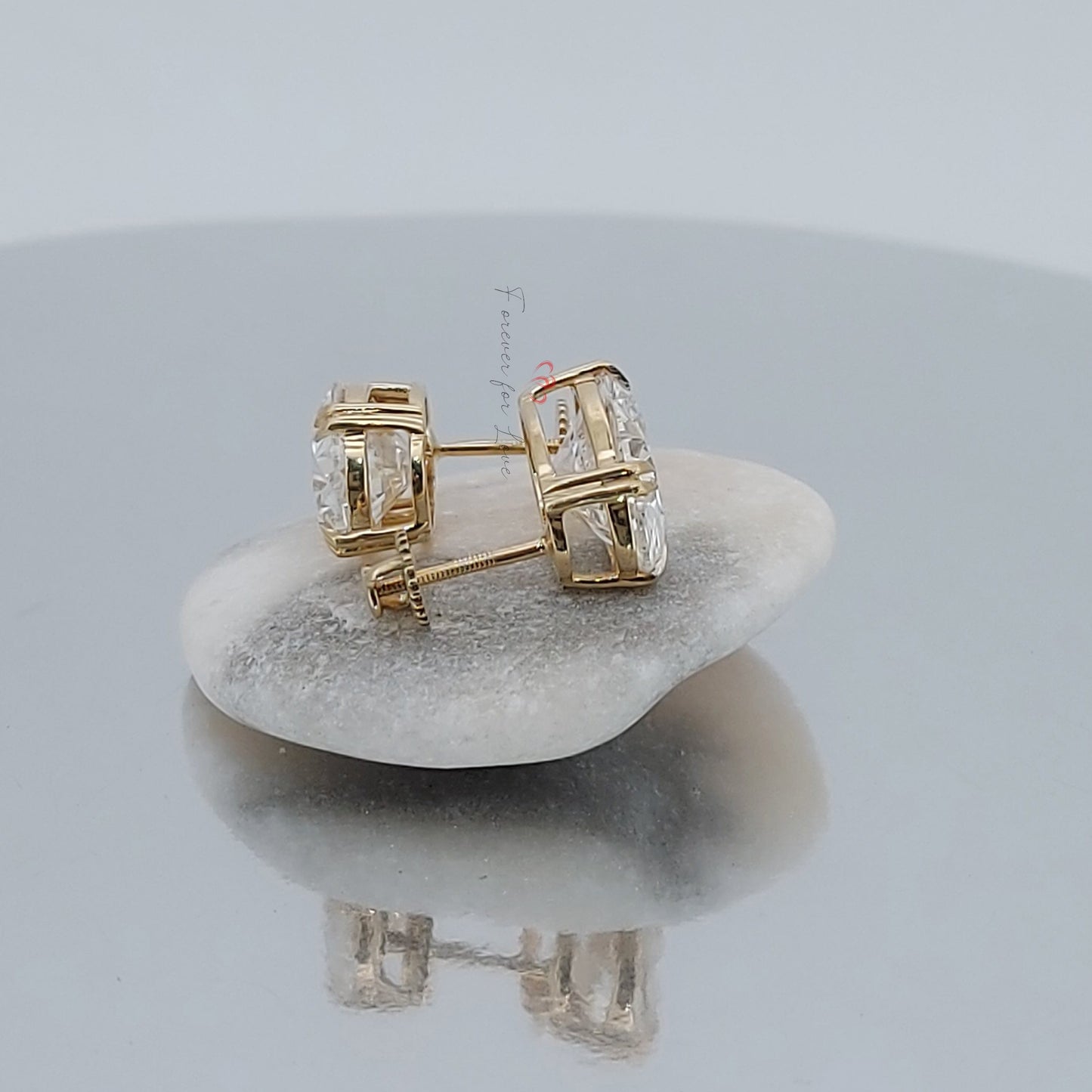 4 Carat Oval Cut Lab Grown Diamond Stud Earrings: 14K Yellow Gold Forever For Love