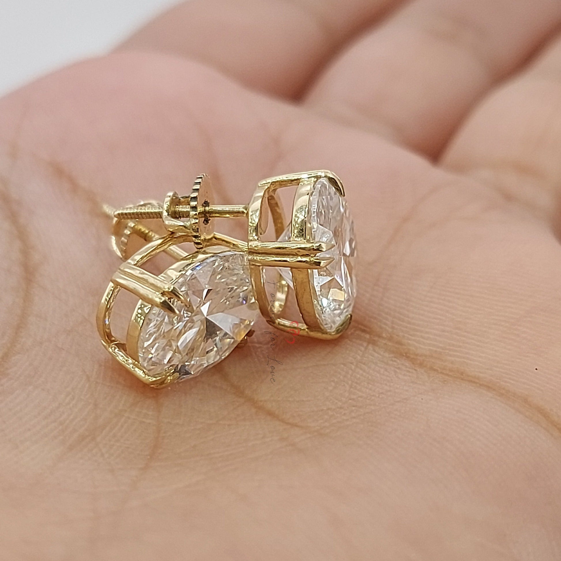 4 Carat Oval Cut Lab Grown Diamond Stud Earrings: 14K Yellow Gold Forever For Love