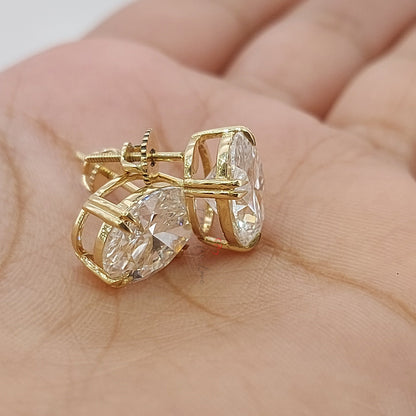 4 Carat Oval Cut Lab Grown Diamond Stud Earrings: 14K Yellow Gold Forever For Love