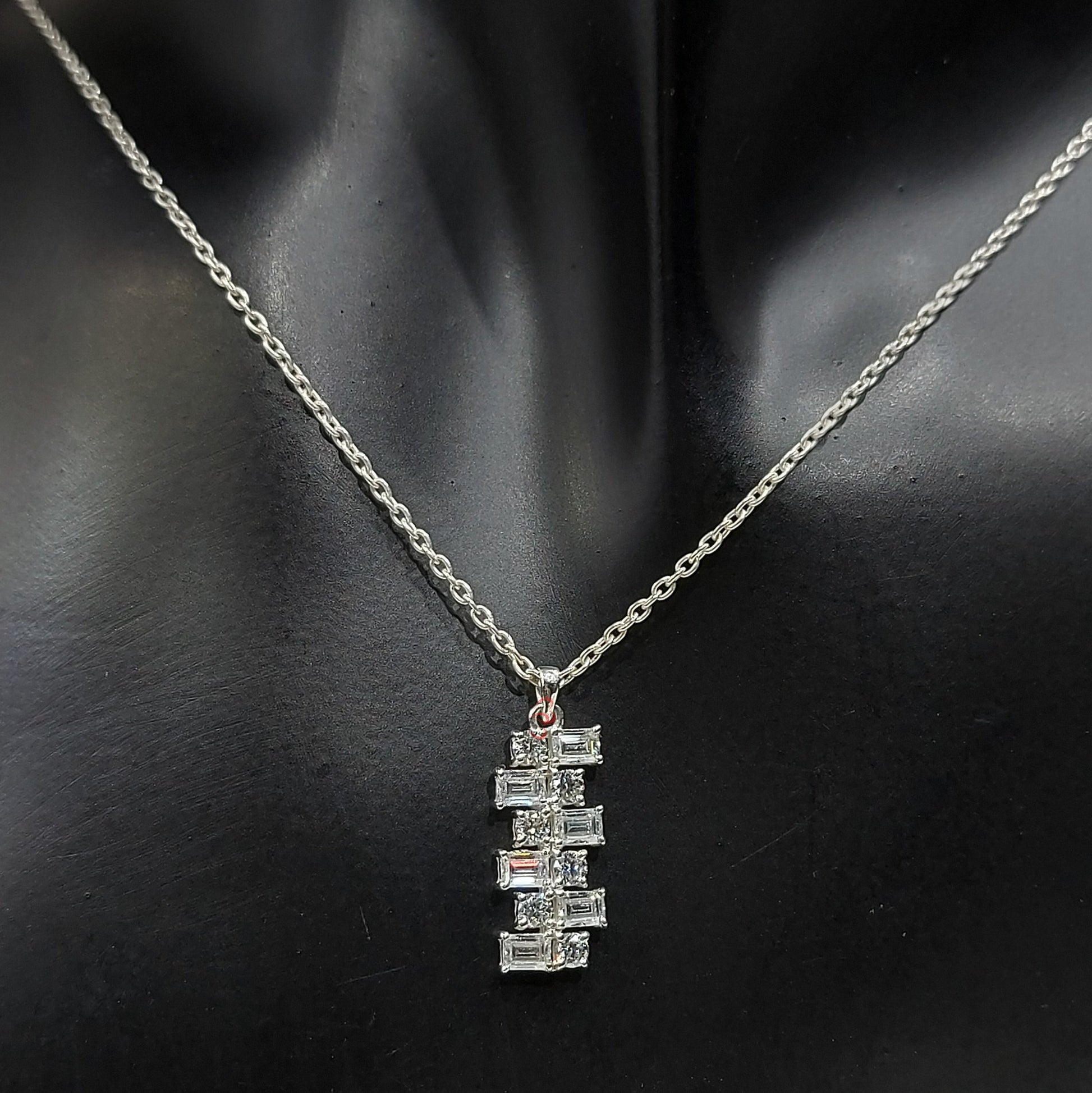 Baguette & Round Diamond Necklace Pendant, 18K white Gold Necklace, Art Deco Asymmetrical  Pendant, Minimalist Elegant Necklace Gift for Her Forever For Love