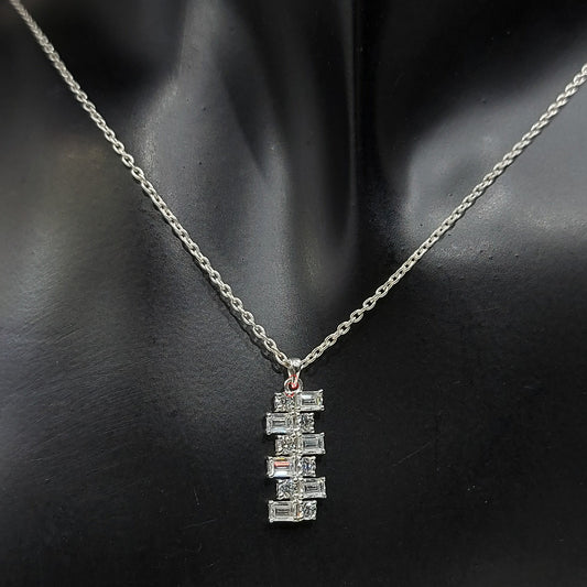 Baguette & Round Diamond Necklace Pendant, 18K white Gold Necklace, Art Deco Asymmetrical  Pendant, Minimalist Elegant Necklace Gift for Her Forever For Love