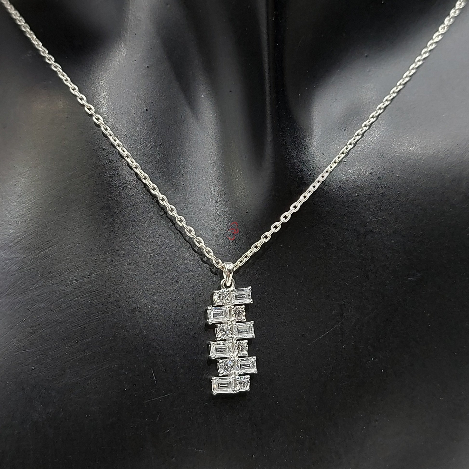 Baguette & Round Diamond Necklace Pendant, 18K white Gold Necklace, Art Deco Asymmetrical  Pendant, Minimalist Elegant Necklace Gift for Her Forever For Love