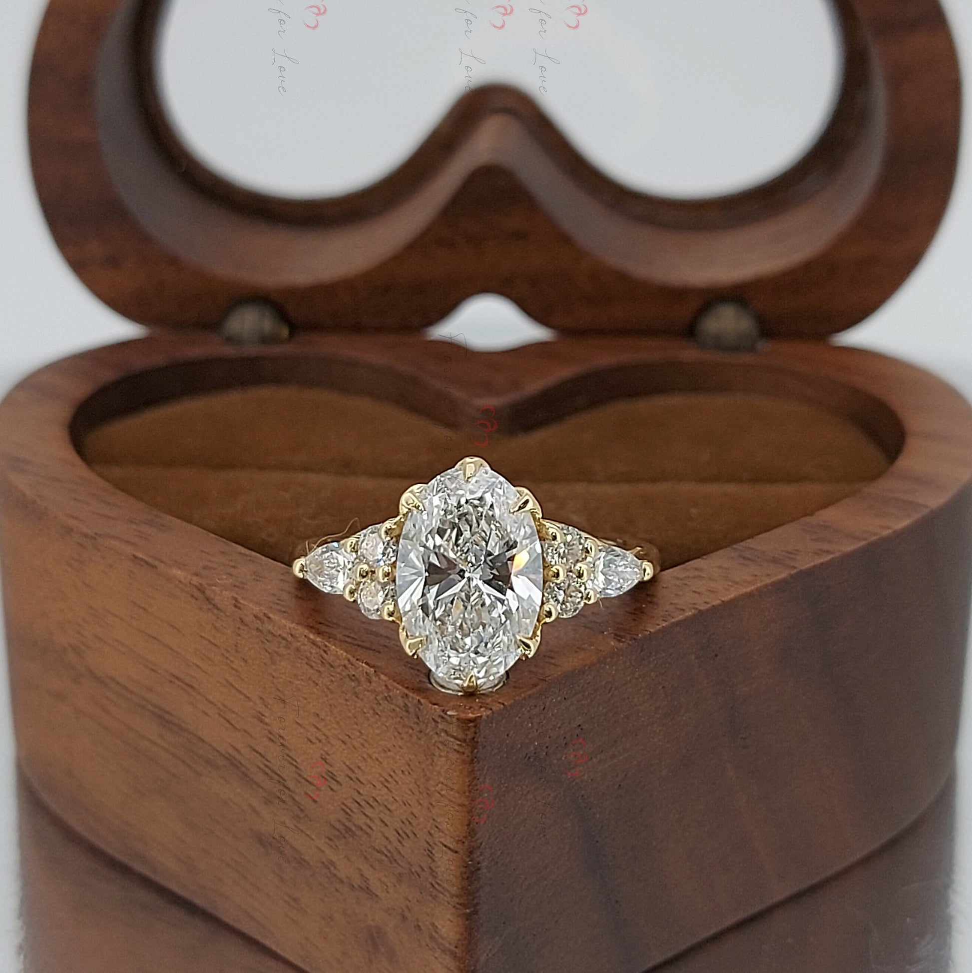 1.5 Carats  Oval Diamond engagement ring unique Cluster Yellow gold engagement ring Forever For Love