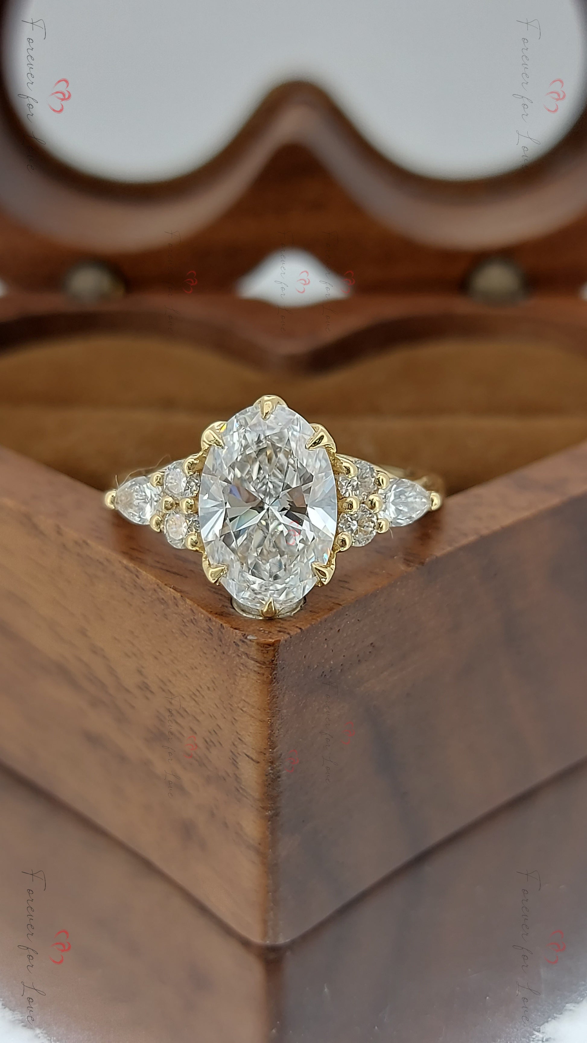 1.5 Carats  Oval Diamond engagement ring unique Cluster Yellow gold engagement ring Forever For Love