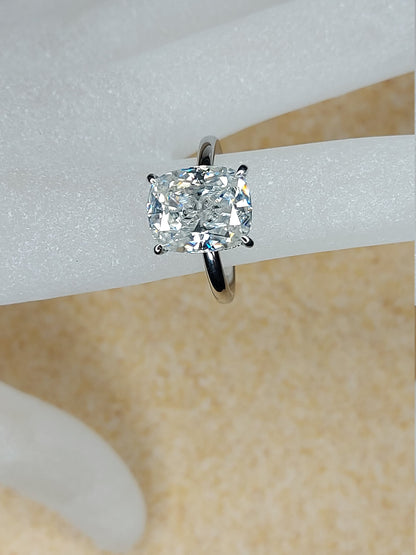 5 Ct Cushion Natural Diamond, Moissanite Hidden Halo Engagement Ring