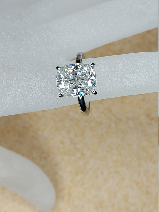5 Ct Cushion Natural Diamond, Moissanite Hidden Halo Engagement Ring