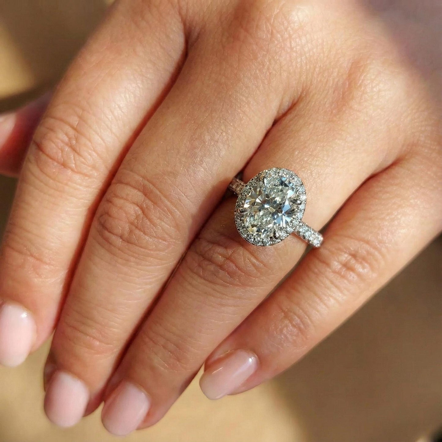 3 Ct Oval Lab Diamond Hidden Halo Engagement Ring Oval cut 1Ct Moissanite Brilliant Cut engagement ring in 935 Argentium Silver — custom handcrafted by Forever For Love