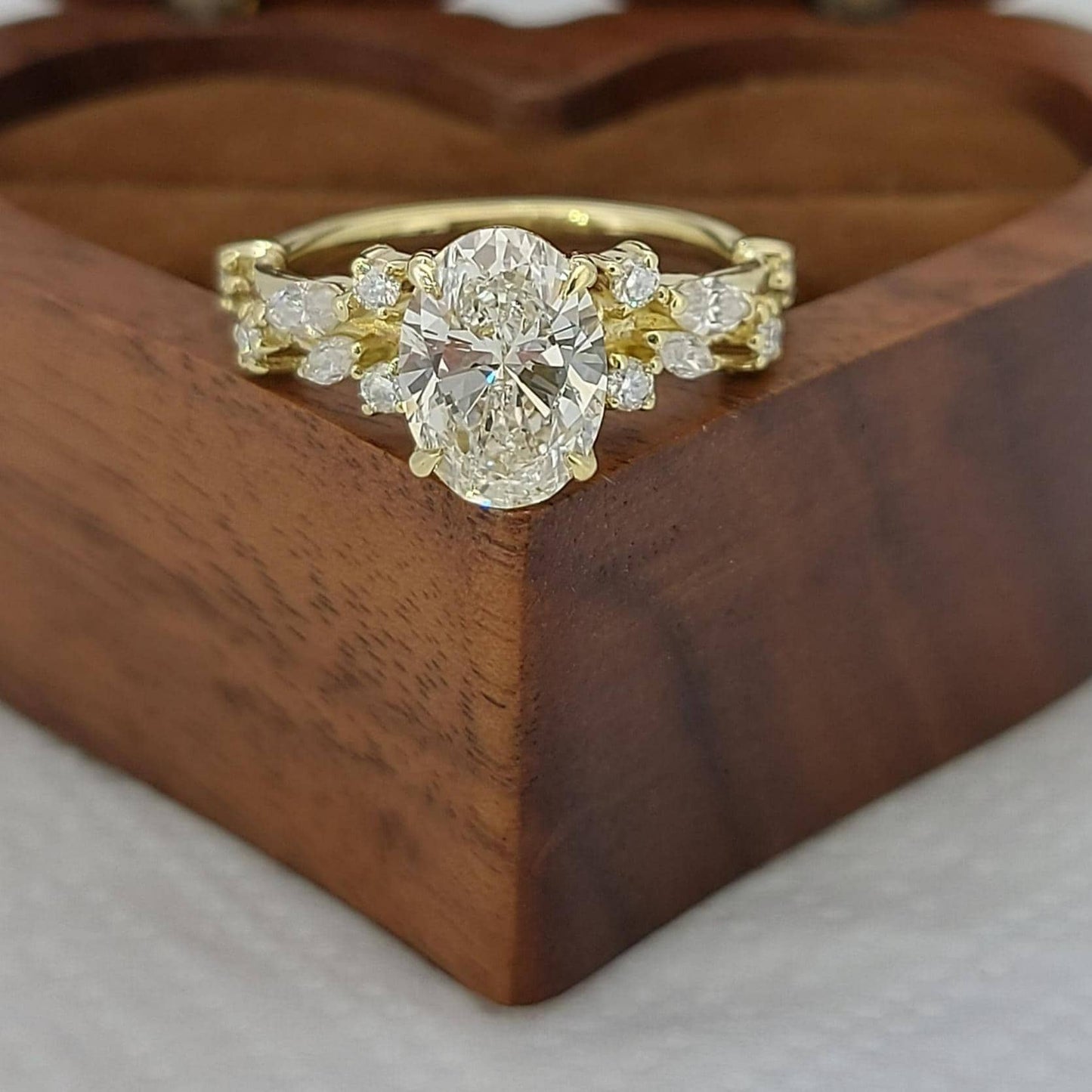 1 Ct Oval Lab Diamond with Marquise Band Engagement Ring Oval cut Moissanite Brilliant Cut engagement ring in 935 Argentium Silver — custom handcrafted by Forever For Love