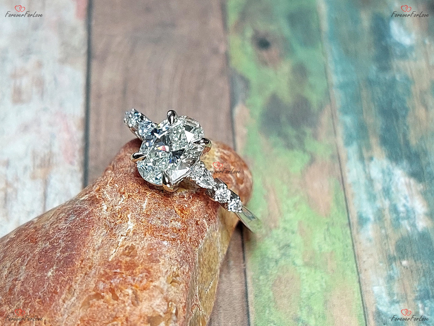 Oval Lab Diamond Vintage Hidden Pavé Engagement Ring Oval cut 1Ct Moissanite Brilliant Cut engagement ring in 935 Argentium Silver — custom handcrafted by Forever For Love
