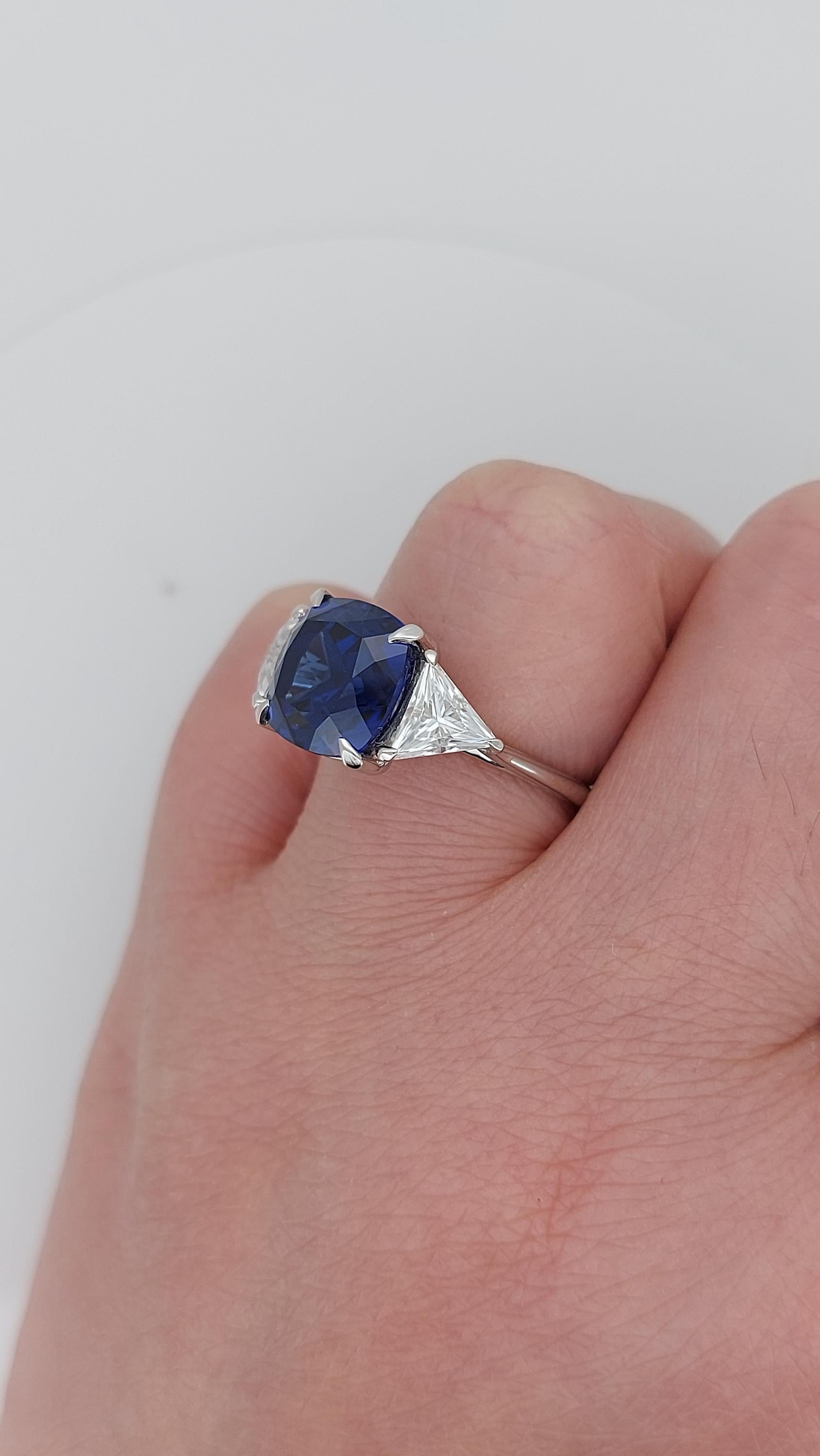 Blue Diamond, Sapphire Three Stone Engagement Ring