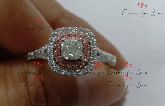 0.5 Ct IGI Certified Cushion Pink Diamond, Sapphire Engagement Ring Cushion cut 1Ct Natural Sapphire engagement ring in 935 Argentium Silver — custom handcrafted by Forever For Love