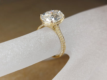 5 Ct Oval Diamond, Moissanite Hidden Halo Engagement Ring
