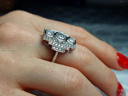 Round Lab Diamond Three Stone Engagement Ring