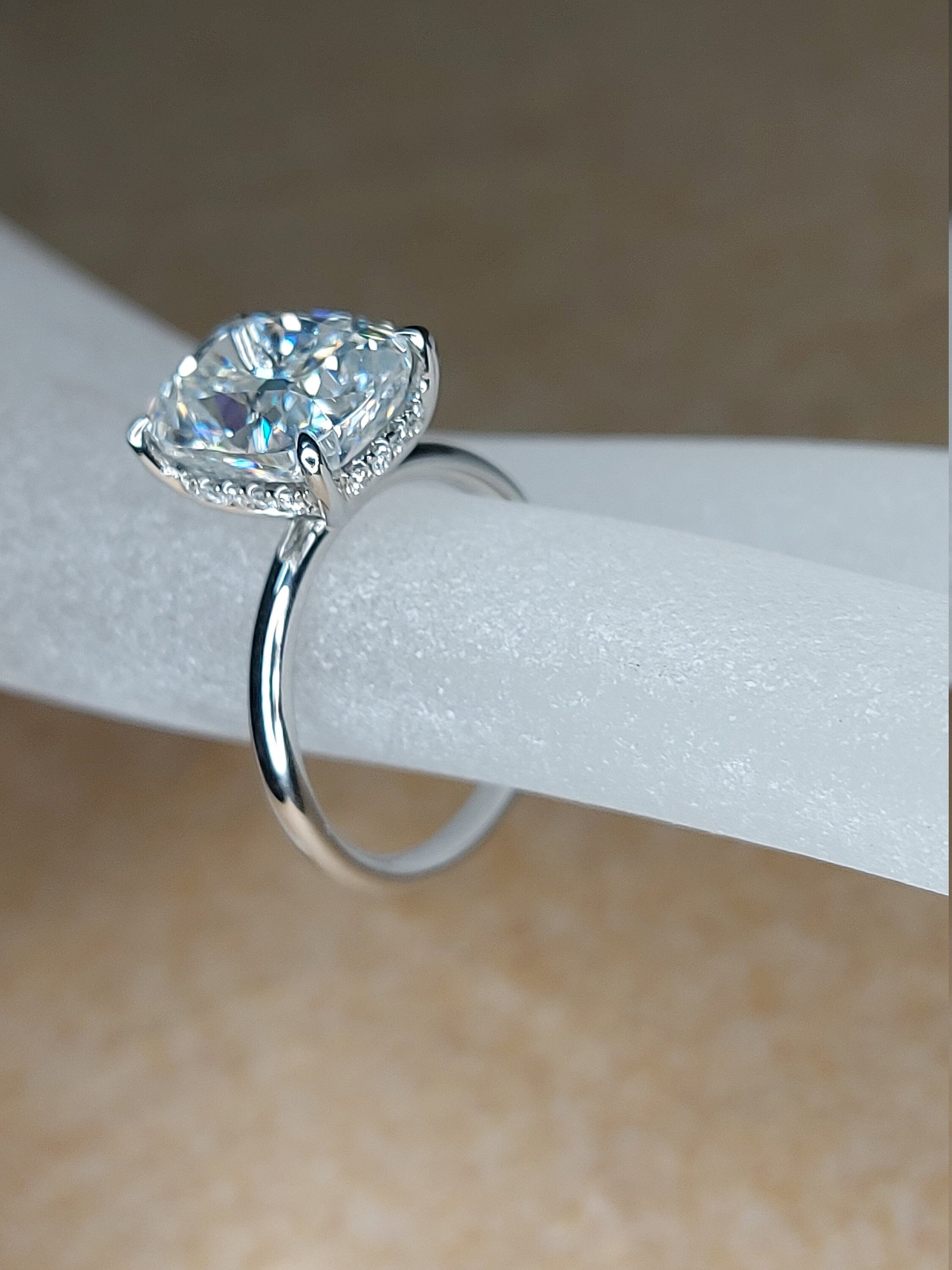 5 Ct Cushion Natural Diamond, Moissanite Hidden Halo Engagement Ring