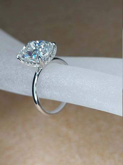 5 Ct Cushion Natural Diamond, Moissanite Hidden Halo Engagement Ring