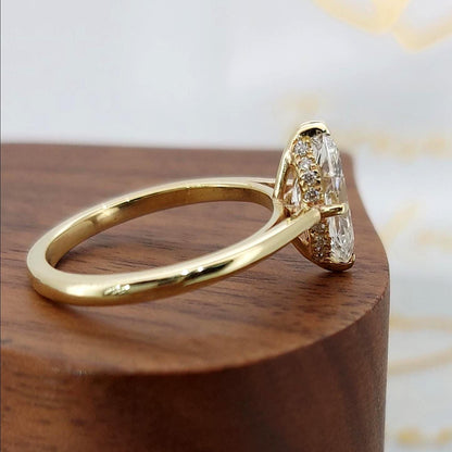 Marquise Diamond Engagement Ring Genuine Lab Grown Diamond With colored side stones Proposal Ring for Her Six Claw Prong Setting Ring Gift