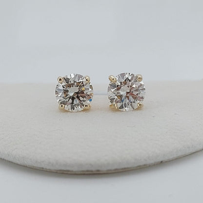Boucles d'oreilles clous en or jaune avec diamants ronds de laboratoire totalisant 4 carats, clous en diamant, véritables clous en diamant pour anniversaire, cadeau de Saint-Valentin pour elle