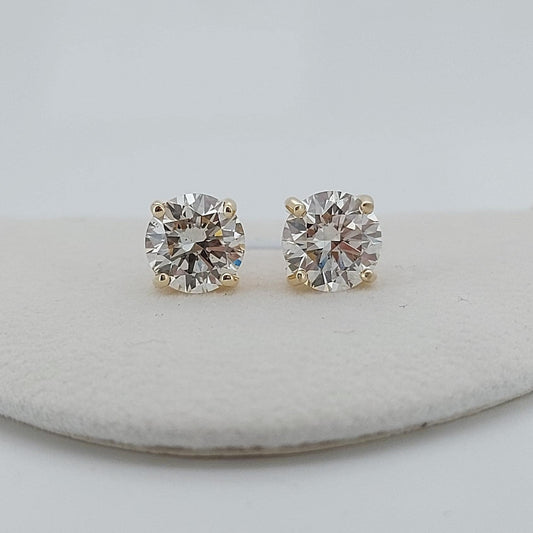 4 carats total lab grown Diamond Round Stud Yellow Gold Earrings, Diamond Studs, Genuine Diamond Studs Birthday, Valentines Gift for her