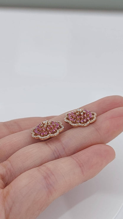Pink sapphire and diamond stud earrings for mom, mothers day gift. Nature inspired gift for mom. One of a kind earring