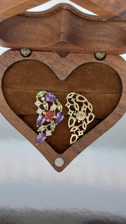 Pink sapphire and diamond stud earrings for mom, mothers day gift. Nature inspired gift for mom. One of a kind earring