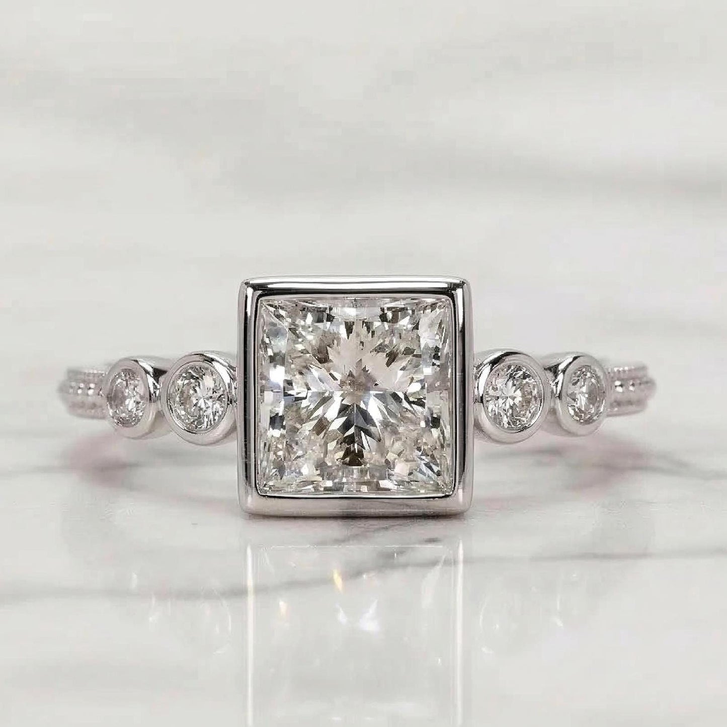 1.6 Ct Princess Lab Diamond Engagement Ring Princess cut 1Ct Moissanite Brilliant Cut engagement ring in 935 Argentium Silver — custom handcrafted by Forever For Love