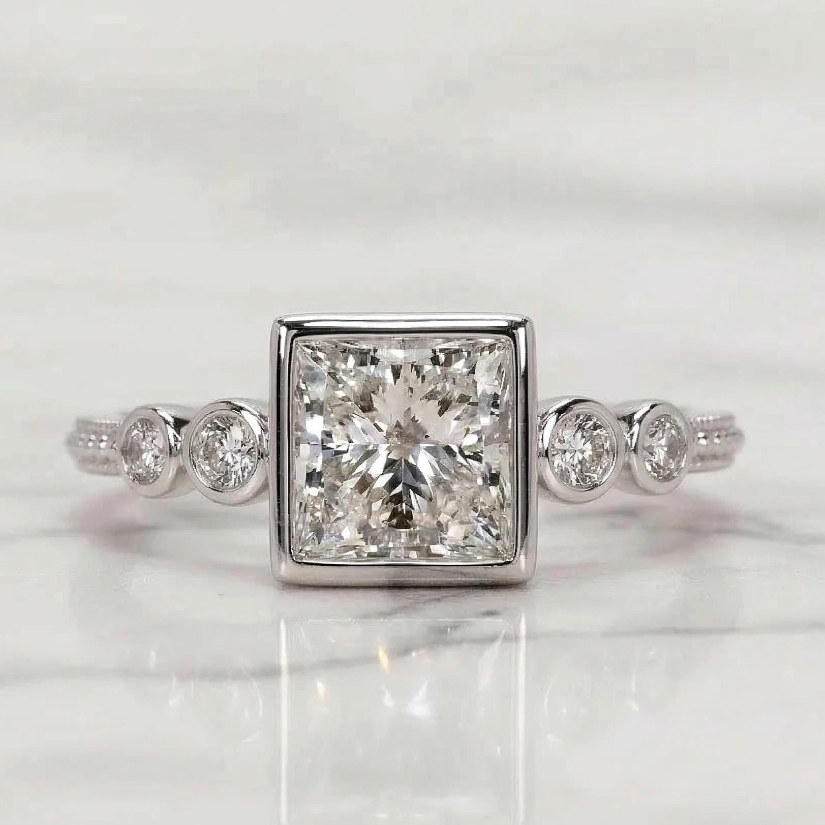 1.6 Ct Princess Lab Diamond Engagement Ring
