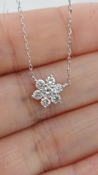 Collier Fleur Diamant, Or Jaune 14 carats, Pendentif Cœur Minimaliste Délicat, Véritable Diamant, Collier Femme, Cadeau Spécial Pour Elle.