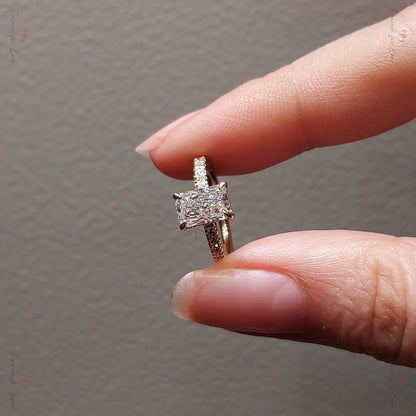 IGI Certified Radiant Lab Diamond, Emerald Hidden Halo Engagement Ring