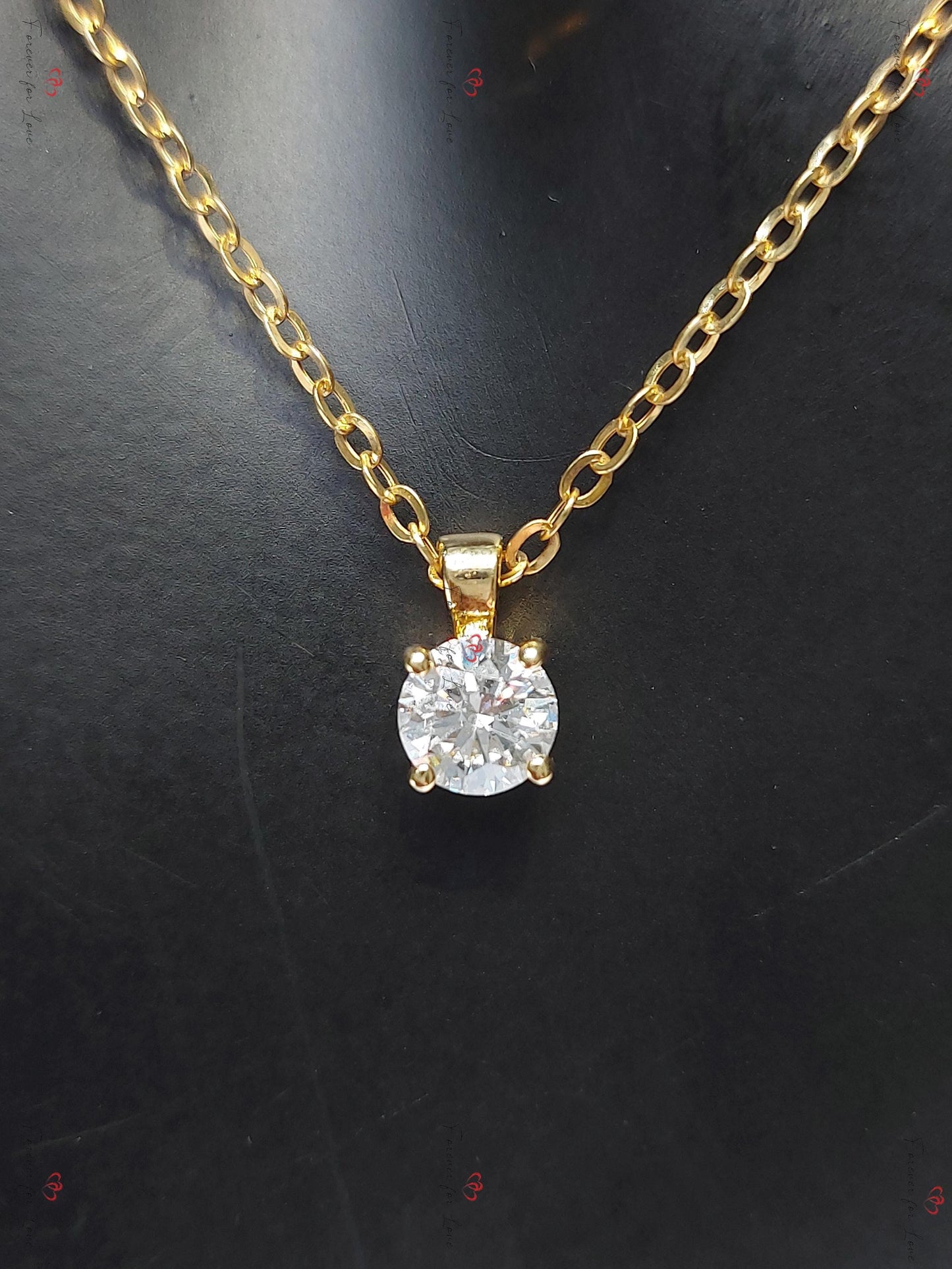 Round diamond Necklace, 14k Yellow Gold, Dainty Minimalist Round Pendant, Diamond Alternative Womens Necklace, Special Gift For Her. Moissanite engagement ring in Gold or Platinum — custom handcrafted by Forever For Love