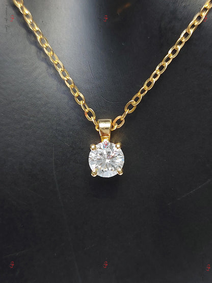 Round diamond Necklace, 14k Yellow Gold, Dainty Minimalist Round Pendant, Diamond Alternative Womens Necklace, Special Gift For Her.