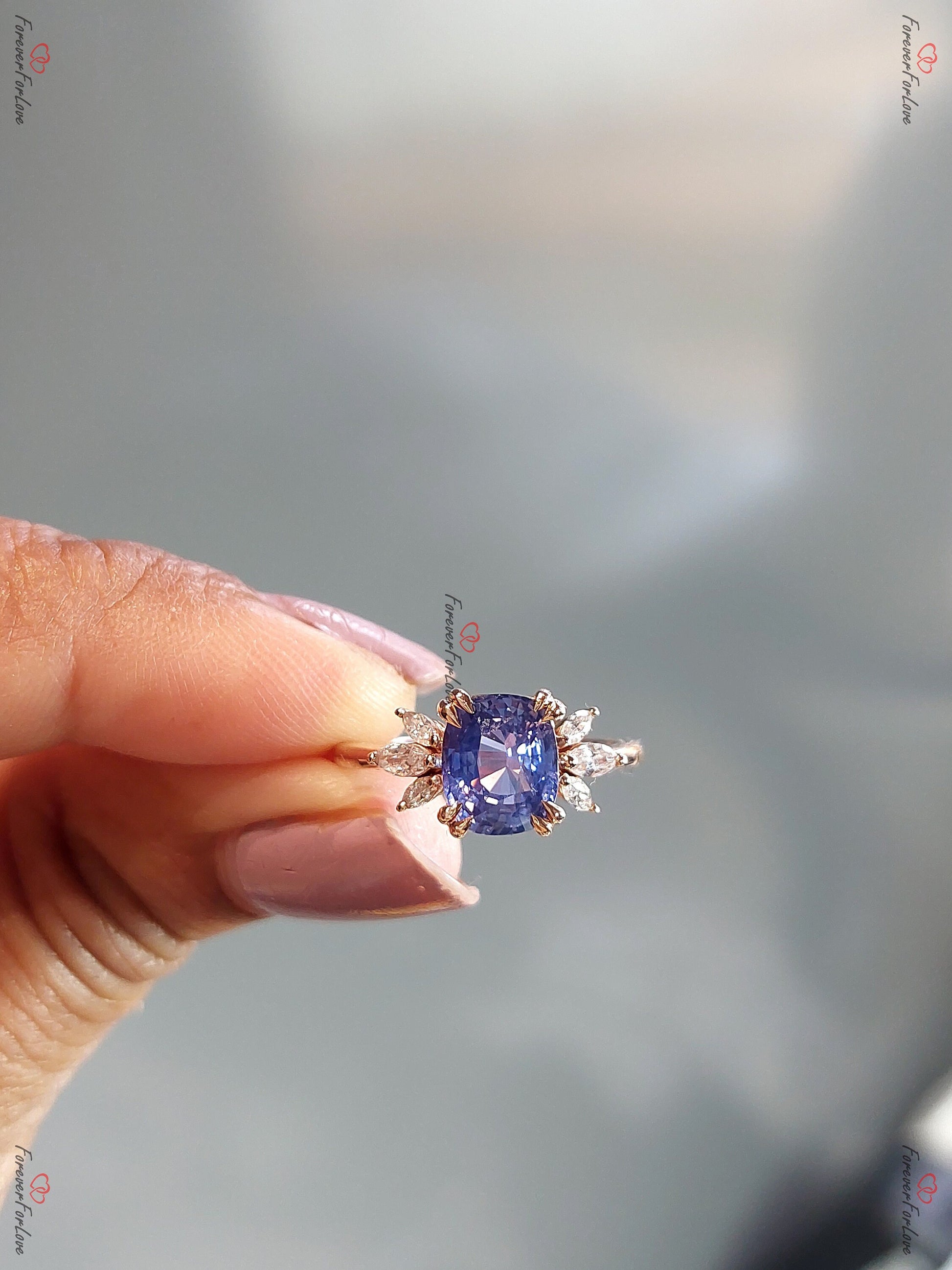 Marquise Blue Diamond, Sapphire Engagement Ring