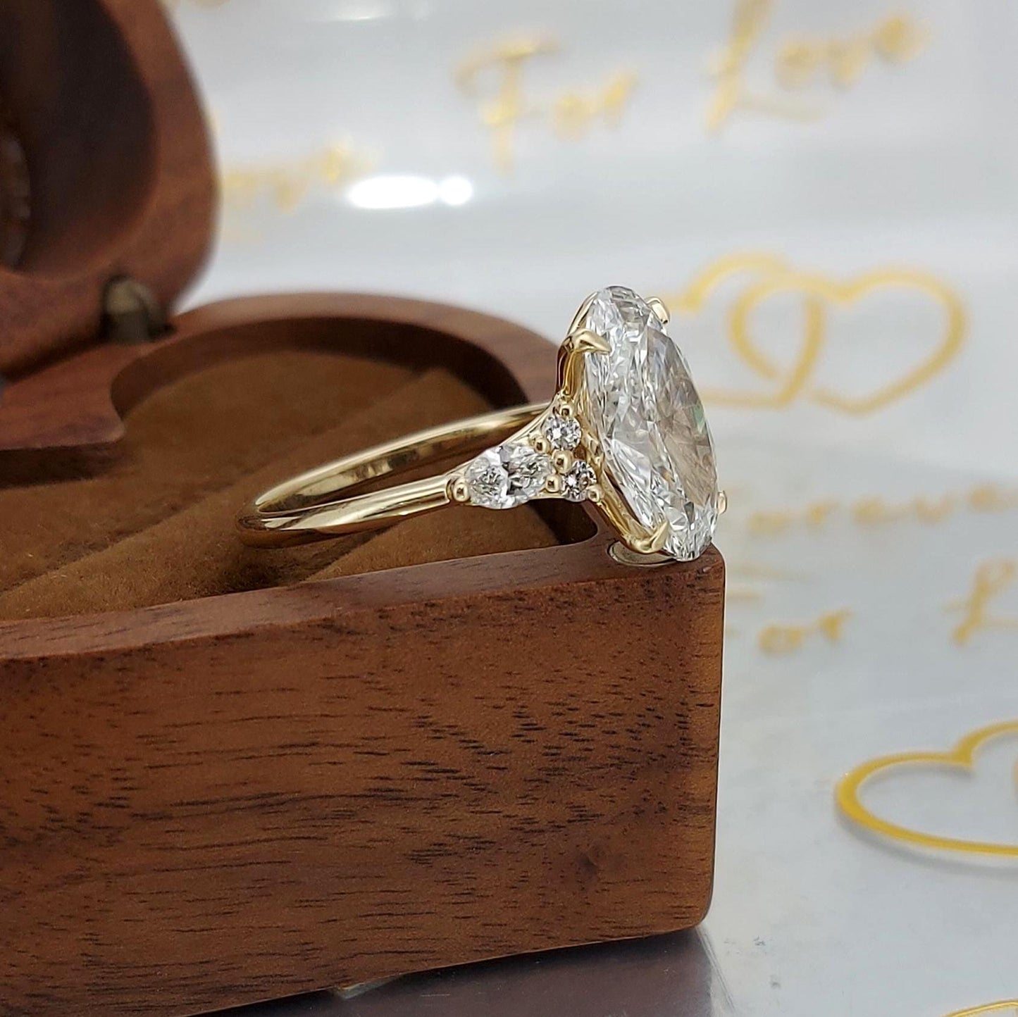 4.5 Ct Oval Lab Diamond with Marquise and Round Accents Engagement Ring Oval cut 1Ct Moissanite Brilliant Cut engagement ring in 935 Argentium Silver — custom handcrafted by Forever For Love