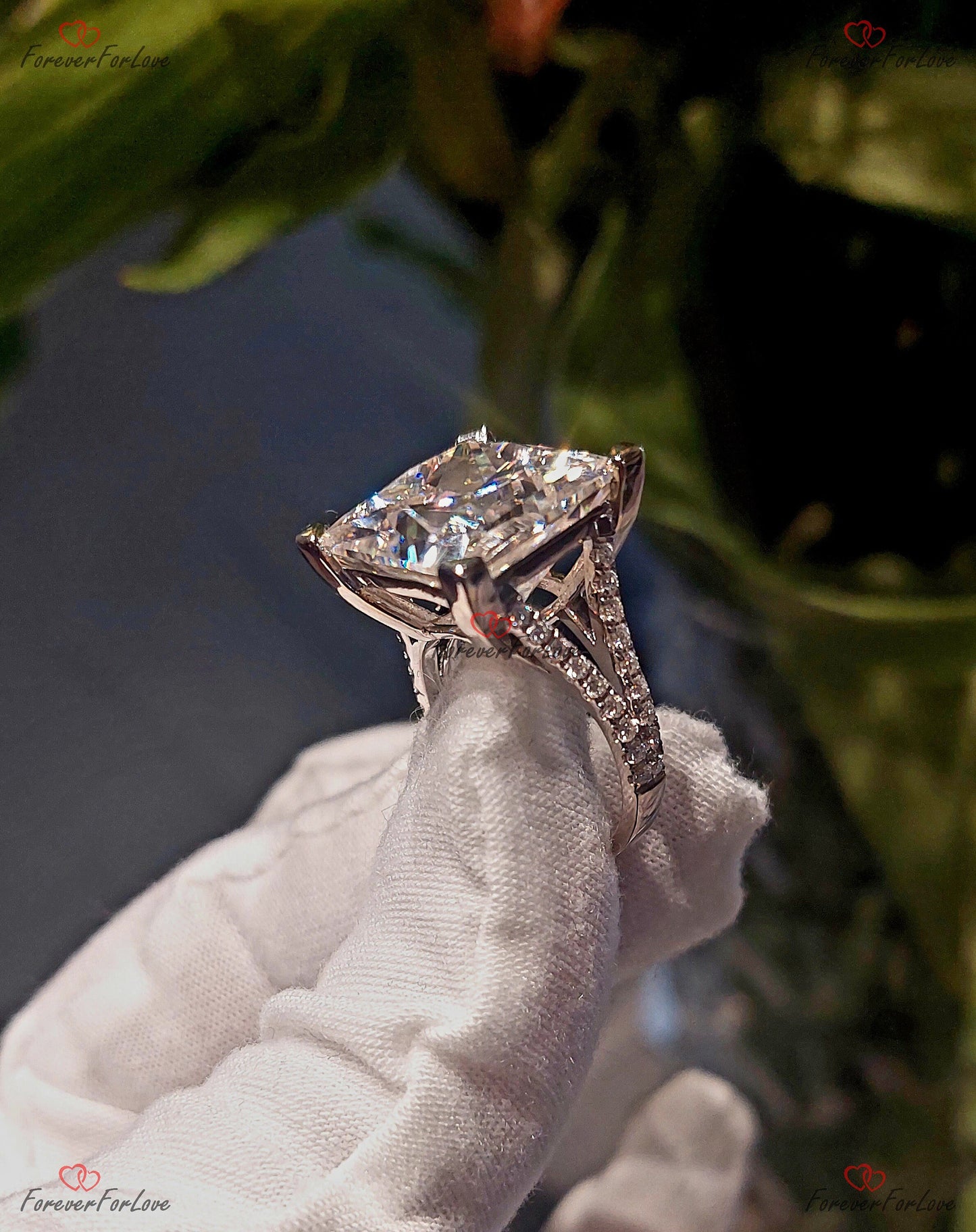 10 Ct Princess Moissanite Solitaire Engagement Ring Princess cut 1Ct Moissanite Brilliant Cut engagement ring in 935 Argentium Silver — custom handcrafted by Forever For Love