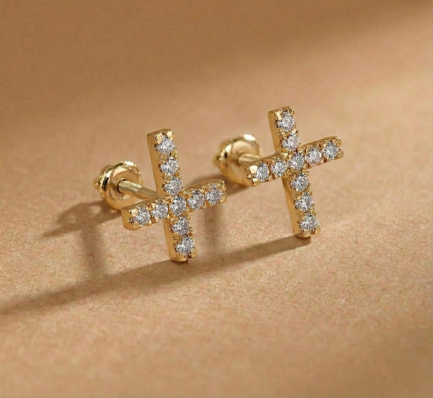 Boucles d'oreilles clous croix en diamant, or massif 10K 14K 18K, boucles d'oreilles religieuses pour elle, cadeau clous diamant, boucles d'oreilles clous croix minimalistes en diamant Moissanite engagement ring in Gold or Platinum — custom handcrafted by Forever For Love