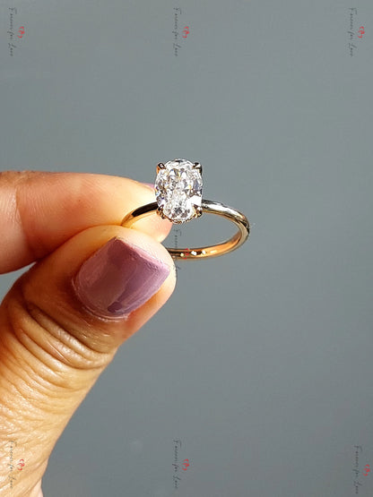 Oval Moissanite Hidden Halo Engagement Ring