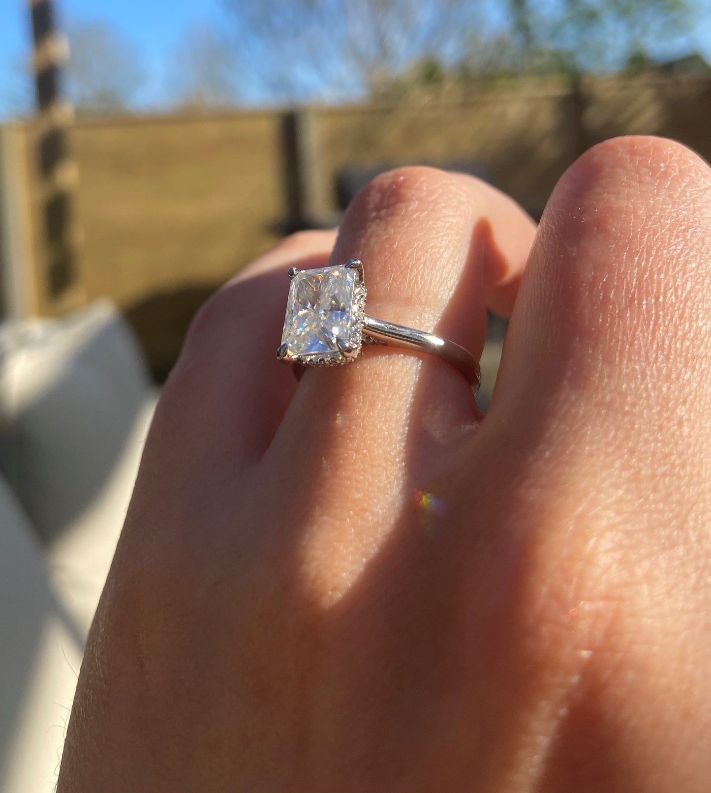 3 Ct Radiant Moissanite Engagement Ring Radiant cut 1Ct Moissanite Brilliant Cut engagement ring in 935 Argentium Silver — custom handcrafted by Forever For Love