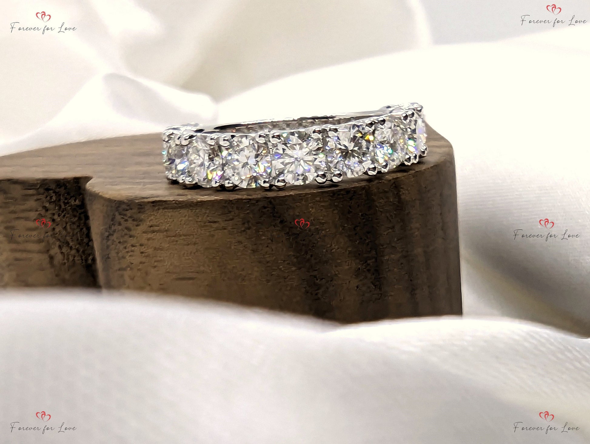 4 MM Round Lab Created Diamond Wedding Band for Women, Half eternity Diamond Band, EF/VS Lab Grown Diamonds, Stackable Band Anniversary Gift