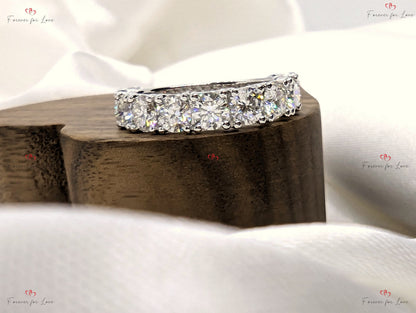 4 MM Round Lab Created Diamond Wedding Band for Women, Half eternity Diamond Band, EF/VS Lab Grown Diamonds, Stackable Band Anniversary Gift
