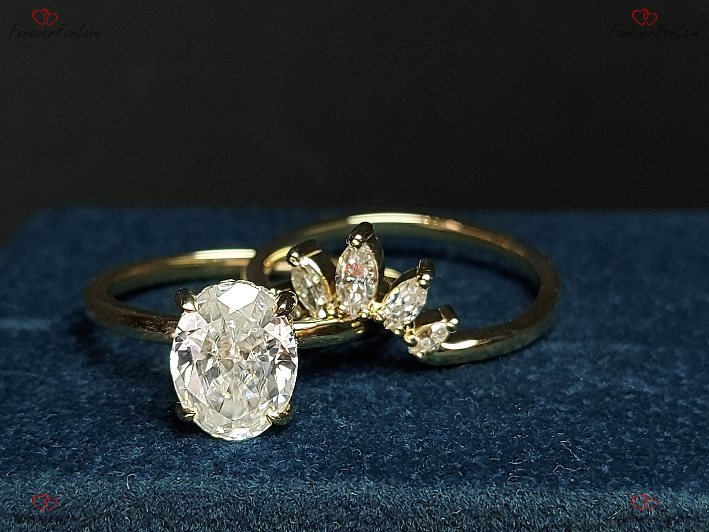 2 Ct Oval Moissanite Solitaire with Marquise Accents Engagement Ring Oval cut Moissanite Brilliant Cut engagement ring in 935 Argentium Silver — custom handcrafted by Forever For Love