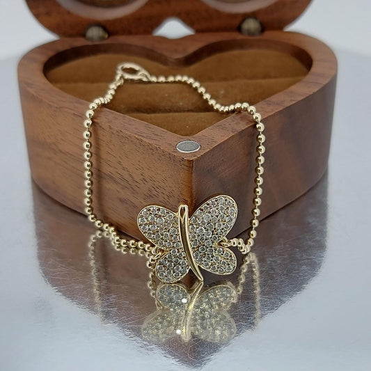14k Gold Diamond Butterfly Bracelet, Solid Gold Butterfly Charm Bracelet, Diamond Butterfly Bracelet, Gold Diamond Bracelet, Perfect Gift