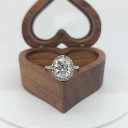 3 Ct Oval Moissanite Halo Engagement Ring
